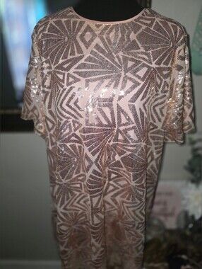 Sequin Geometric Tunic Dress - Blush Pink & Rose Gold Accent
